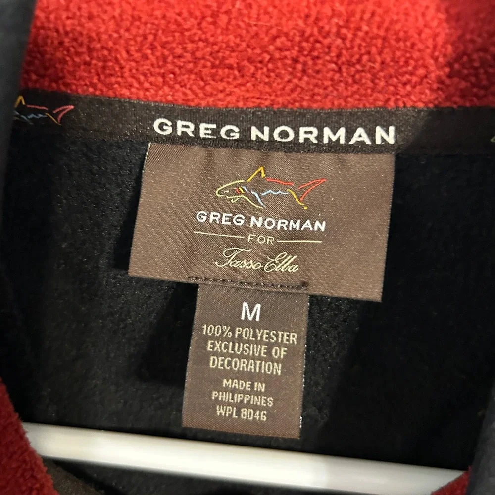 Greg Norman Mens‎ Fleece Golf Vest Full Zip Black Red Shark Logo Size M